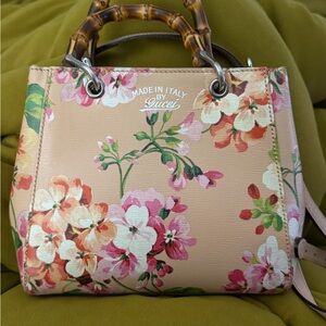 Gucci Floral small bamboo handle tote